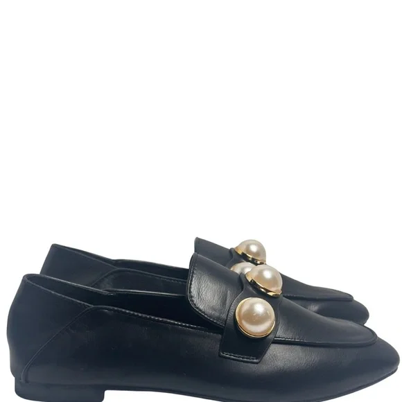 Zara | Shoes | Zara Black Loafers With Gold Pearl Accents  display picture 1